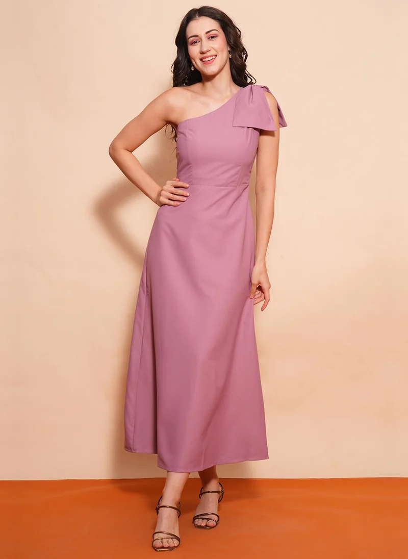 globus Globus Women Solid One Shoulder A-Line Maxi Party Dress